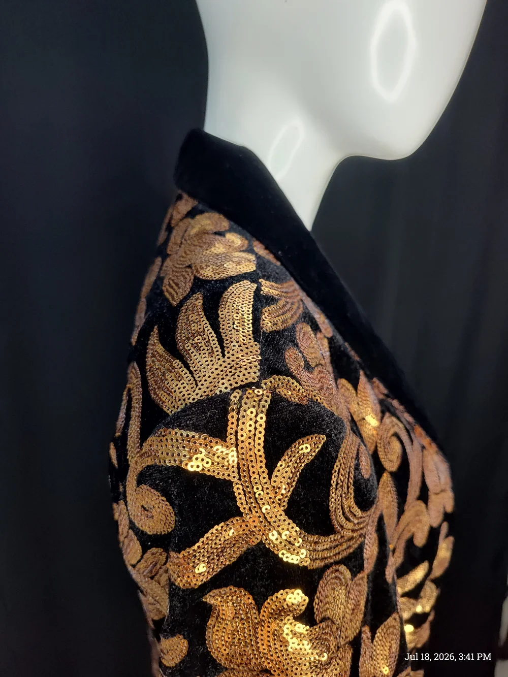 Bling Tuxedo Blazer Black Velvet W/Gold Floral Sequin Pattern 14Y Sz